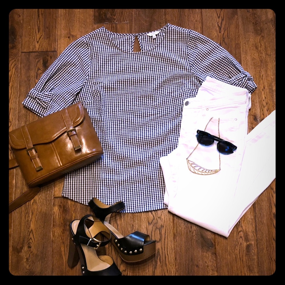 Crown and Ivy Gingham Top, Black and White